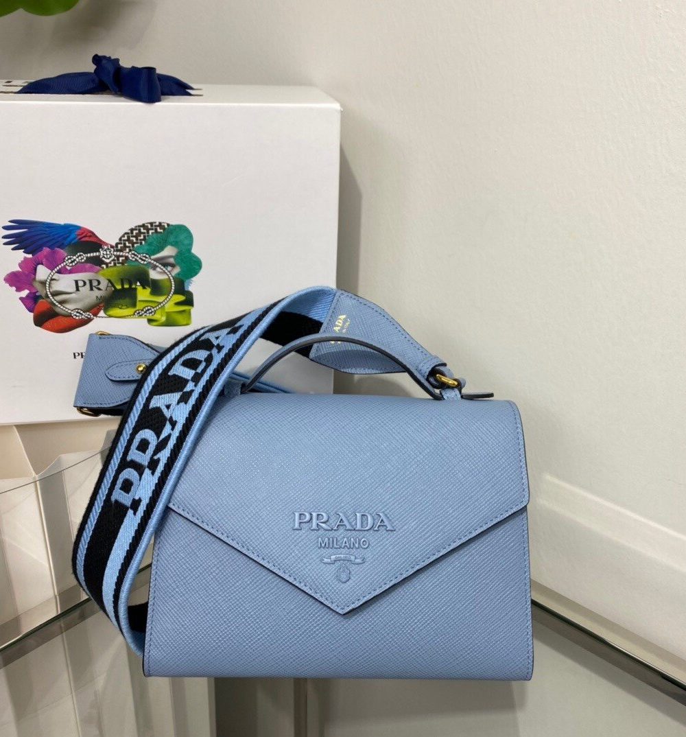 Prada Monochrome Saffiano Bag Blue For Women, Women's Bags 8.2in/21cm 1BD317_2ERX_F02TG_V_3O3