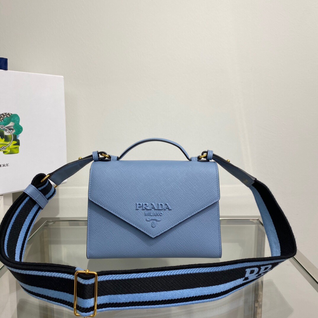 Prada Monochrome Saffiano Bag Blue For Women, Women's Bags 8.2in/21cm 1BD317_2ERX_F02TG_V_3O3