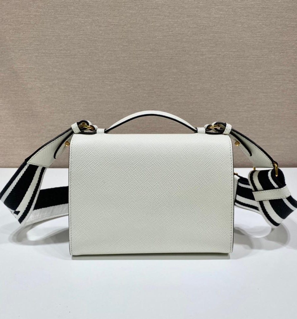 Prada Monochrome Saffiano Bag White For Women, Women's Bags 8.2in/21cm 1BD317_2ERX_F0009_V_3O3