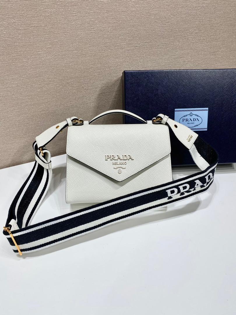 Prada Monochrome Saffiano Bag White For Women, Women's Bags 8.2in/21cm 1BD317_2ERX_F0009_V_3O3