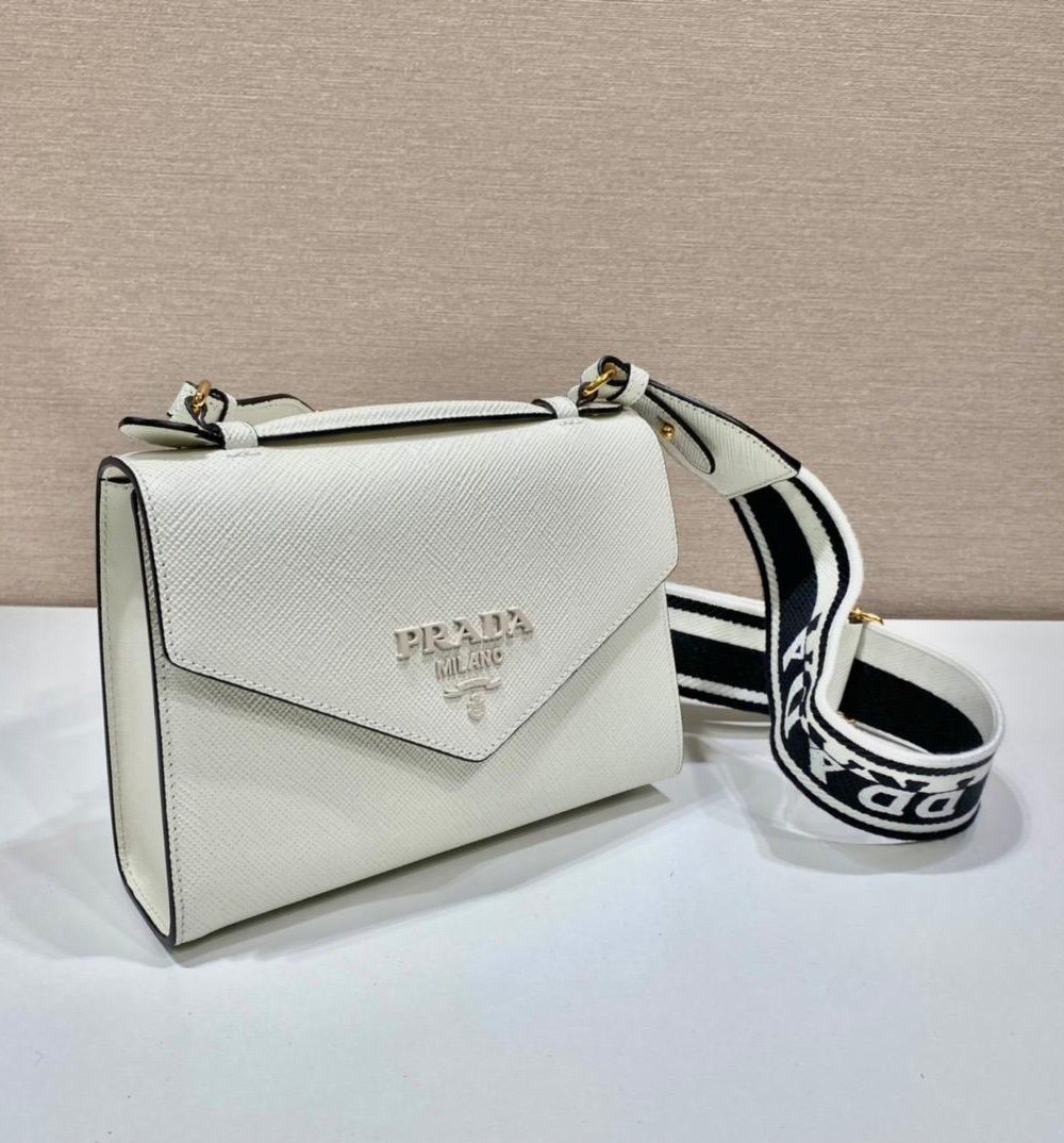 Prada Monochrome Saffiano Bag White For Women, Women's Bags 8.2in/21cm 1BD317_2ERX_F0009_V_3O3