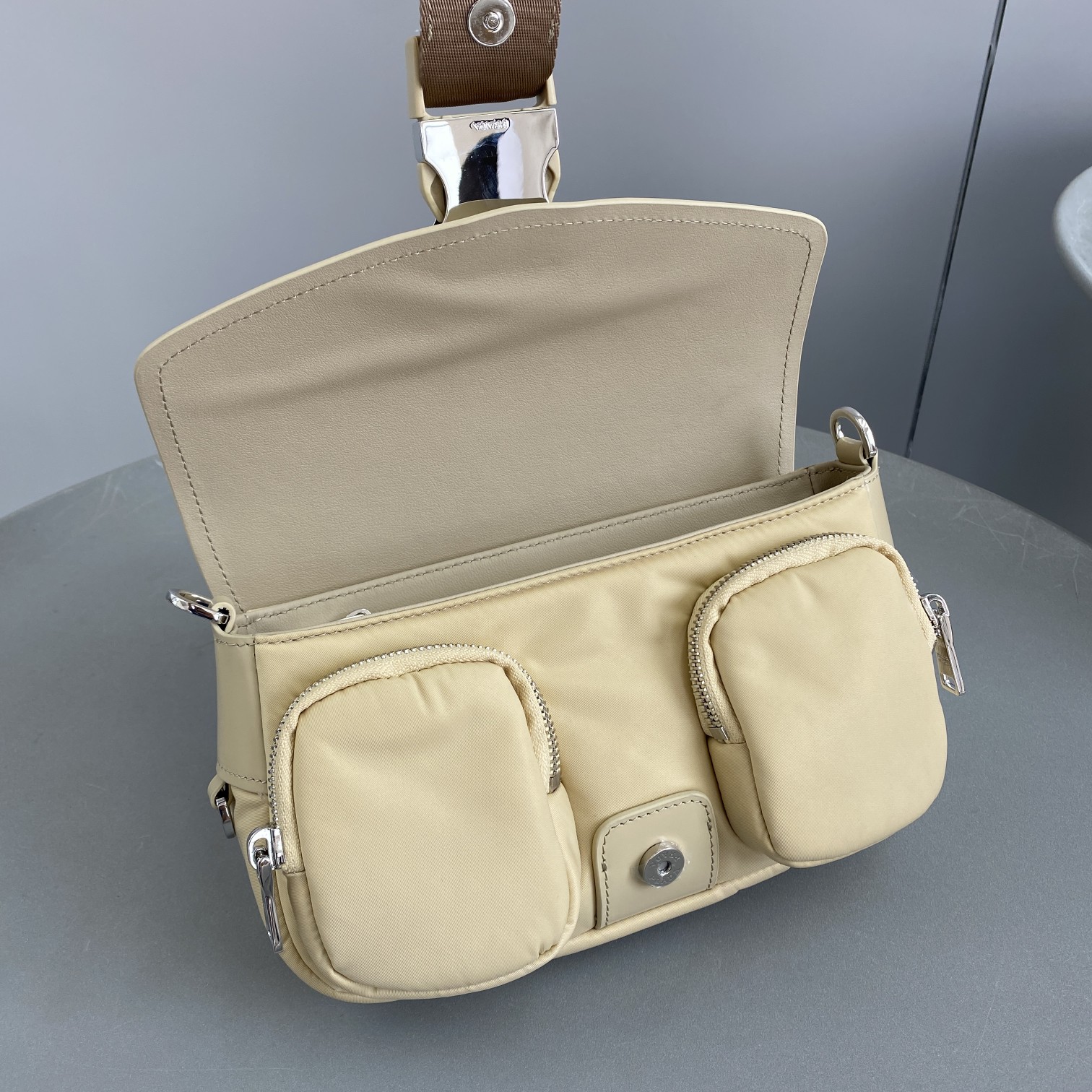 Prada Pocket Nylon And Brushed Bag Beige For Women, Women's Bags 9in/23cm 1BD295_789_F0F24_V_BFO - Image 5