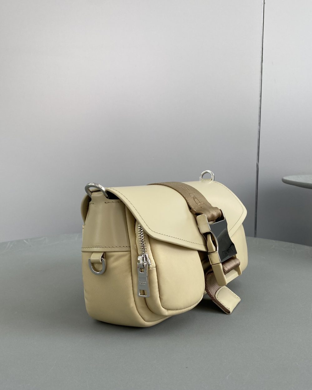Prada Pocket Nylon And Brushed Bag Beige For Women, Women's Bags 9in/23cm 1BD295_789_F0F24_V_BFO