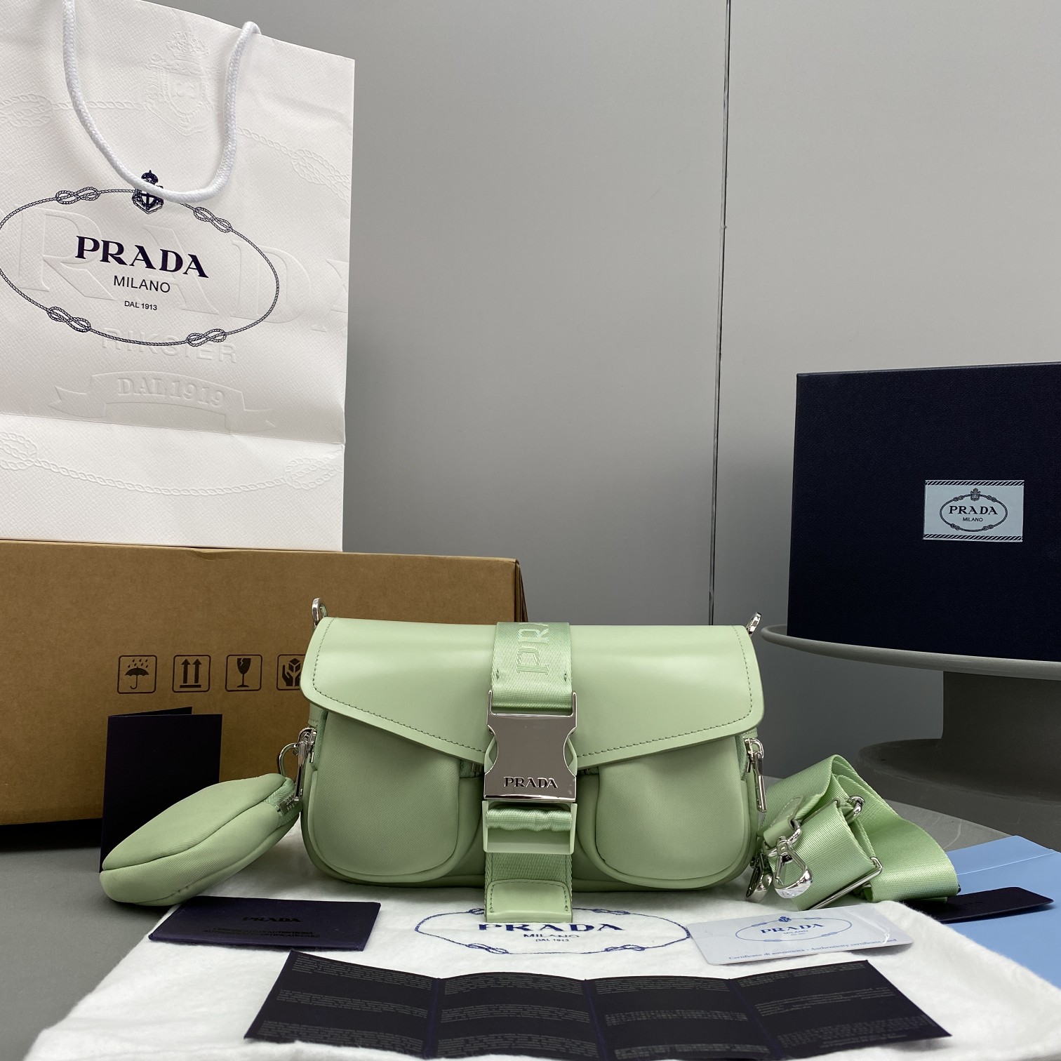 Prada Pocket Nylon And Brushed Bag Beige For Women, Women's Bags 9in/23cm 1BD295_789_F0F24_V_BFO - Image 11