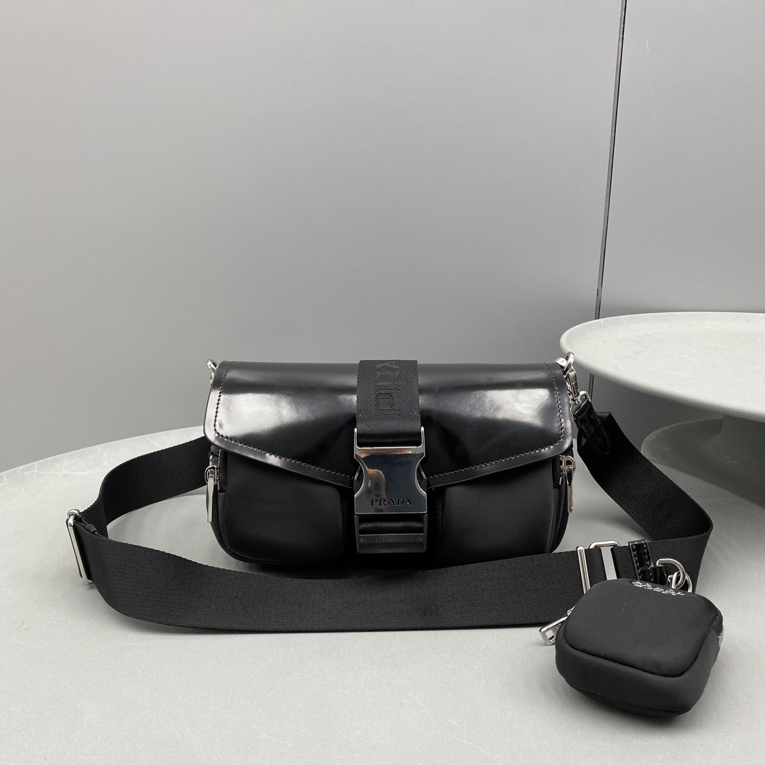 Prada Pocket Nylon And Brushed Bag Black For Women, Women's Bags 9in/23cm 1BD295_789_F0002_V_BFO