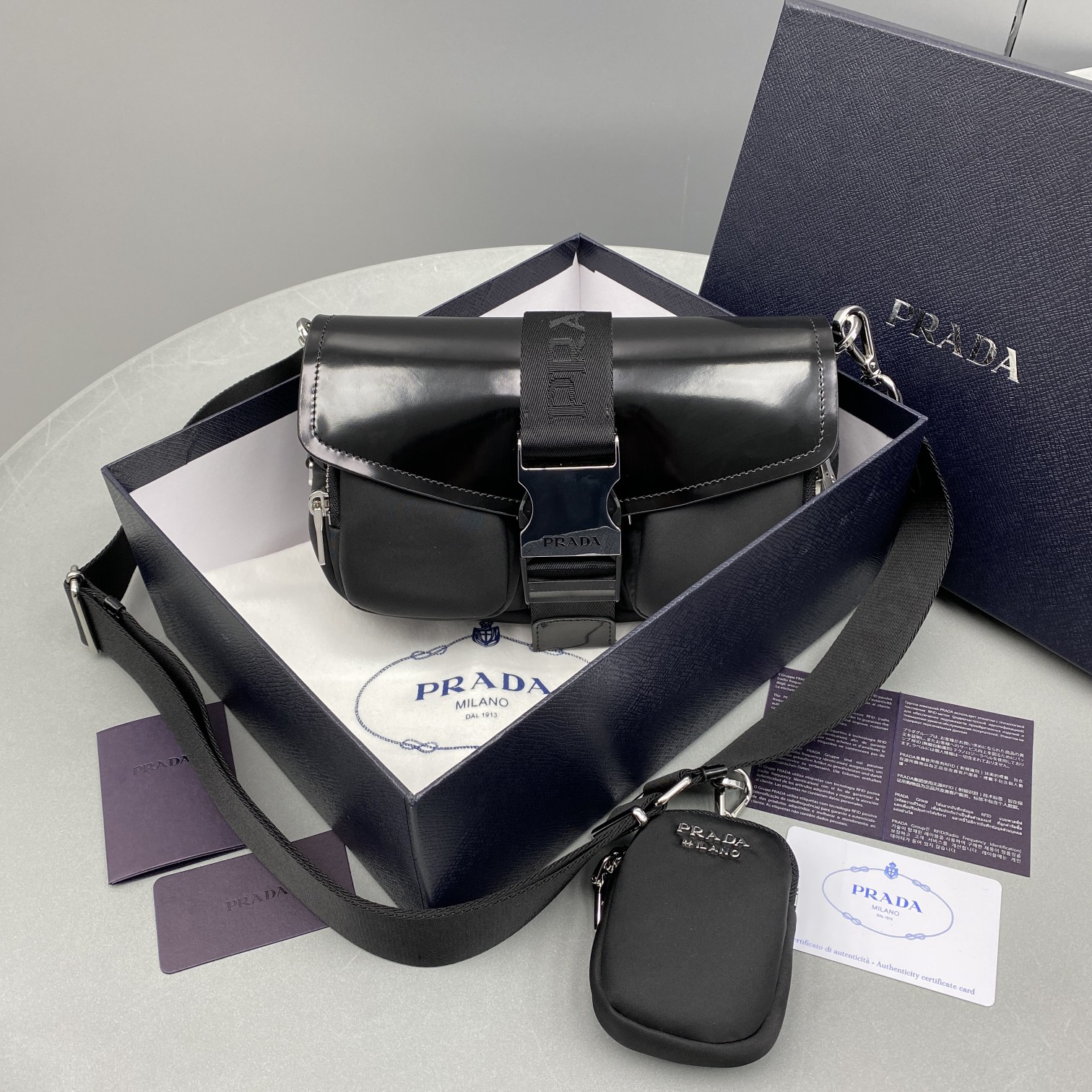 Prada Pocket Nylon And Brushed Bag Black For Women, Women's Bags 9in/23cm 1BD295_789_F0002_V_BFO - Image 4