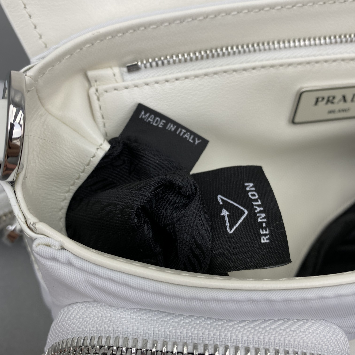 Prada Pocket Nylon And Brushed Bag White For Women, Women's Bags 9in/23cm 1BD295_789_F0009_V_BFO - Image 3