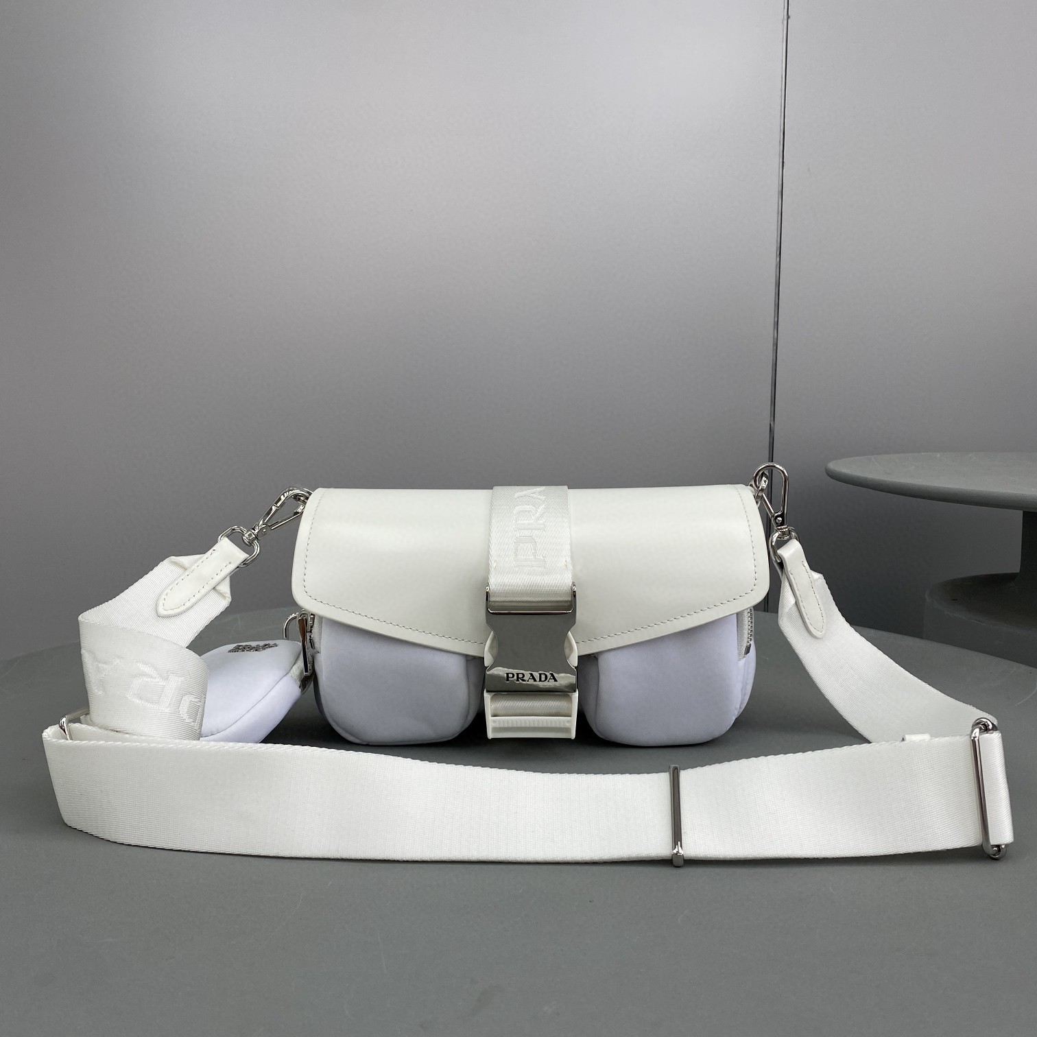 Prada Pocket Nylon And Brushed Bag White For Women, Women's Bags 9in/23cm 1BD295_789_F0009_V_BFO - Image 12