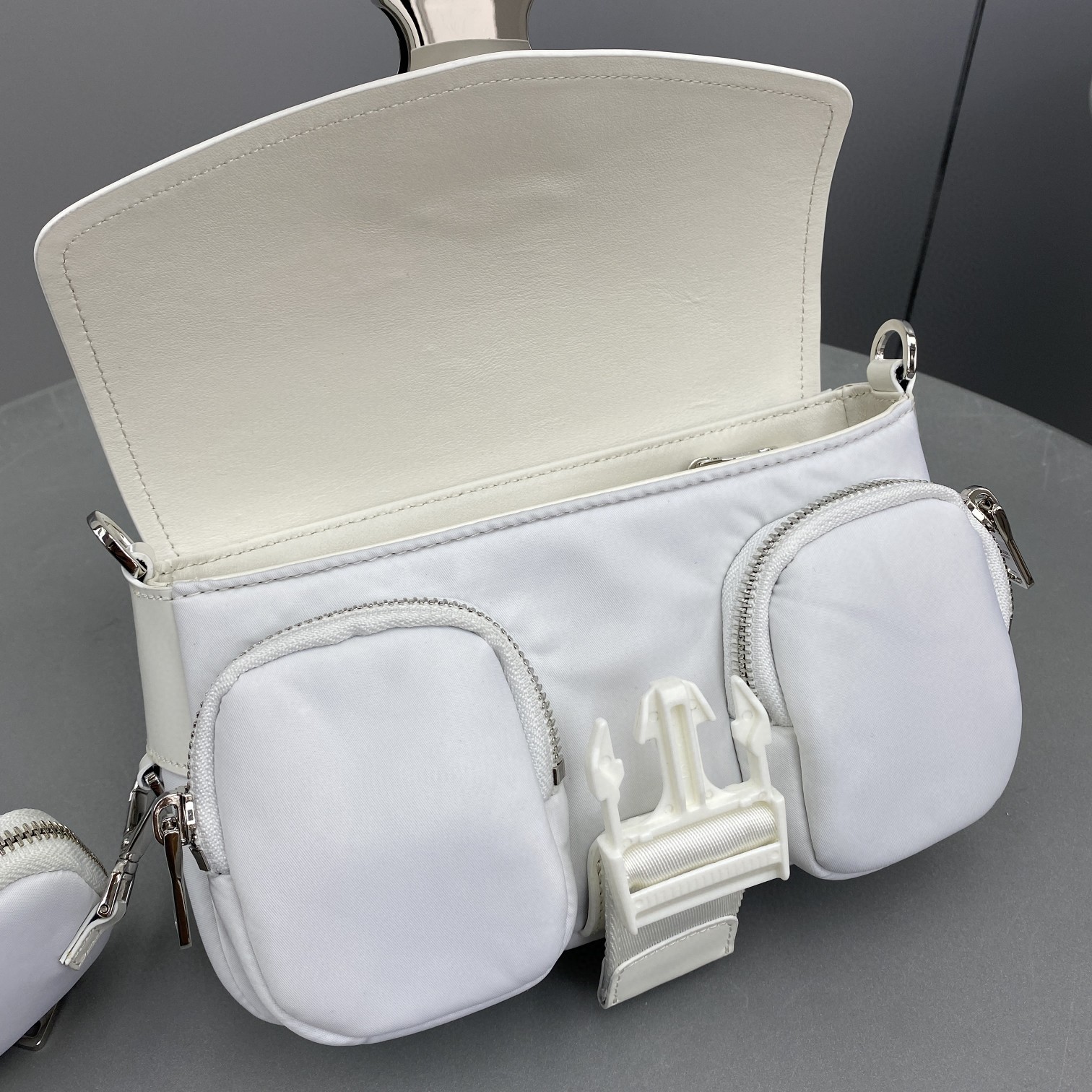Prada Pocket Nylon And Brushed Bag White For Women, Women's Bags 9in/23cm 1BD295_789_F0009_V_BFO - Image 5