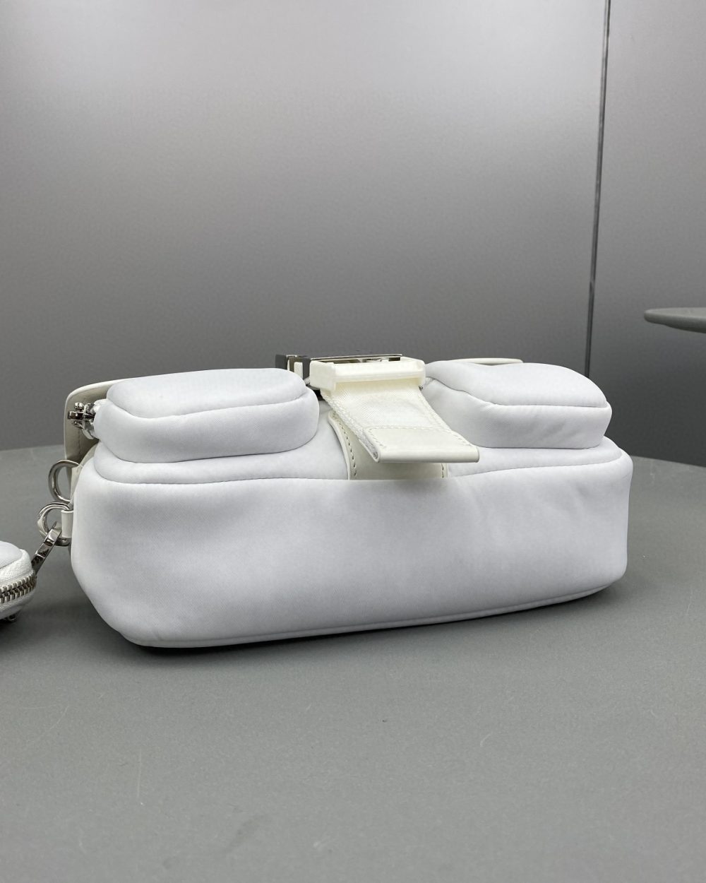 Prada Pocket Nylon And Brushed Bag White For Women, Women's Bags 9in/23cm 1BD295_789_F0009_V_BFO