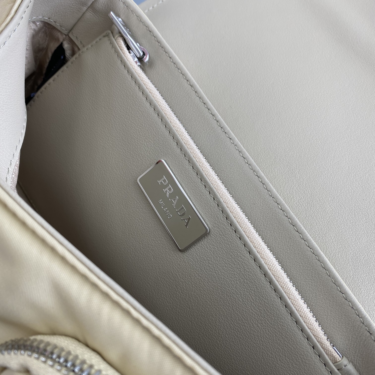 Prada Pocket Nylon And Brushed Bag White For Women, Women's Bags 9in/23cm 1BD295_789_F0009_V_BFO - Image 8