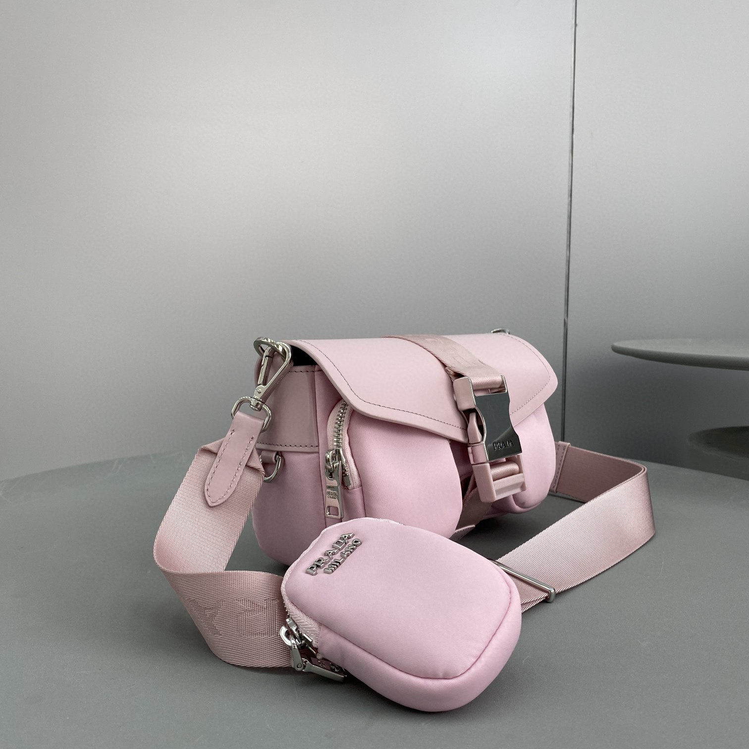 Prada Pocket Nylon And Brushed Bag White For Women, Women's Bags 9in/23cm 1BD295_789_F0009_V_BFO - Image 6