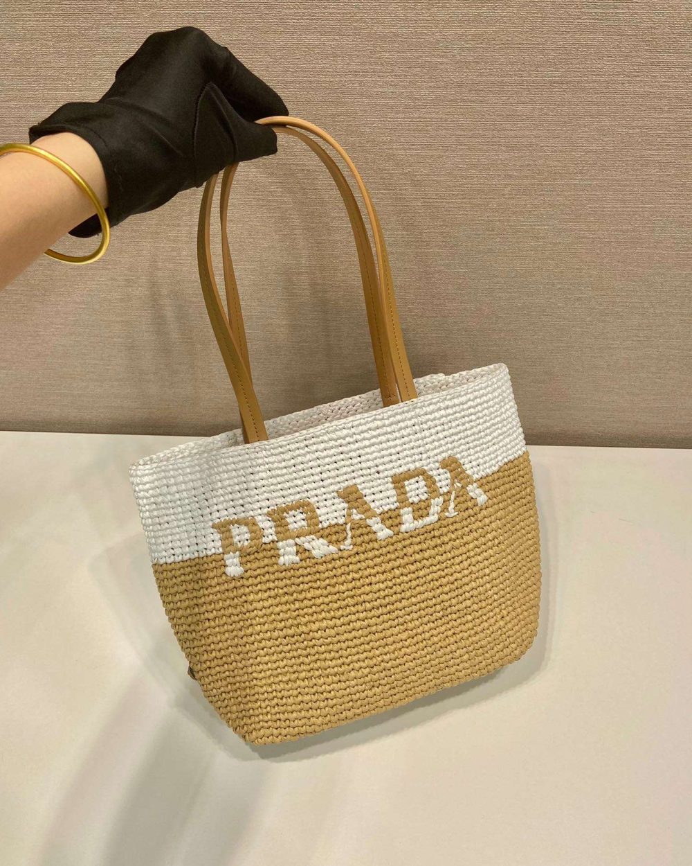 Prada Raffia Tote Bag Beige For Women 9.1in/23m
