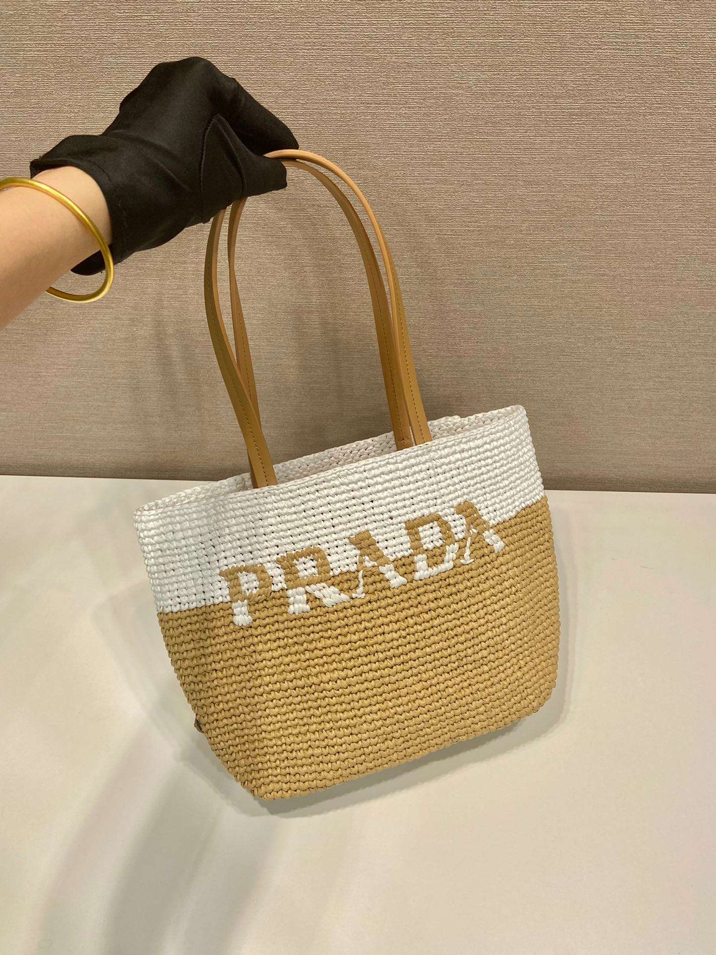 Prada Raffia Tote Bag Beige For Women 9.1in/23m - Image 2