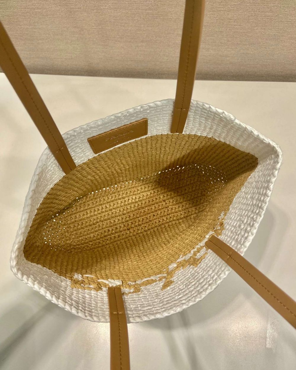 Prada Raffia Tote Bag Beige For Women 9.1in/23m