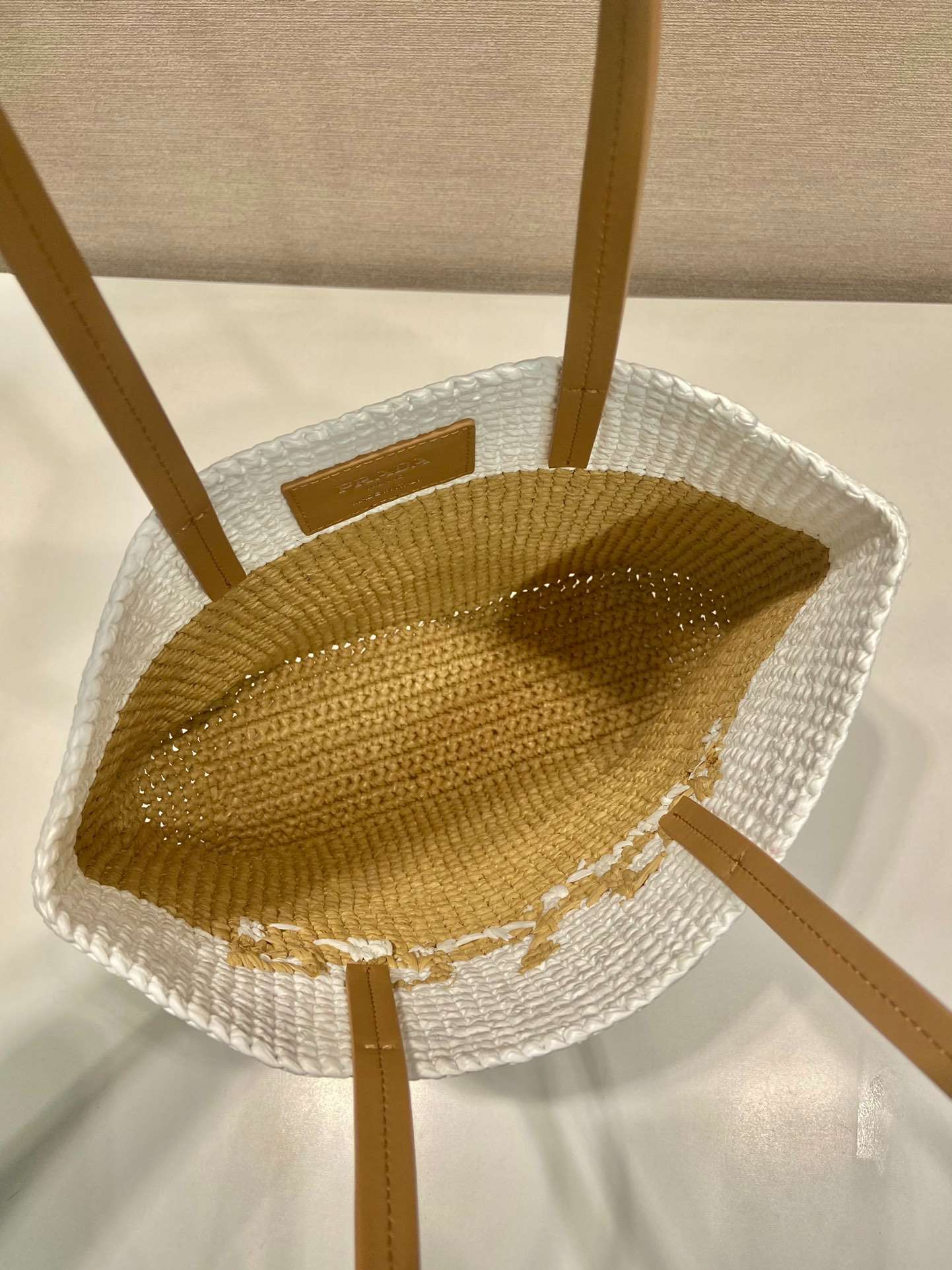 Prada Raffia Tote Bag Beige For Women 9.1in/23m - Image 7