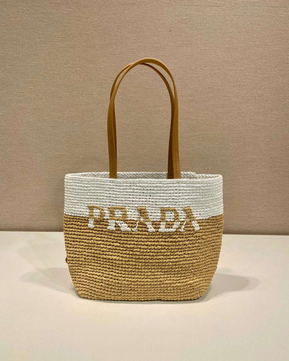 Prada Raffia Tote Bag Beige For Women 9.1in/23m