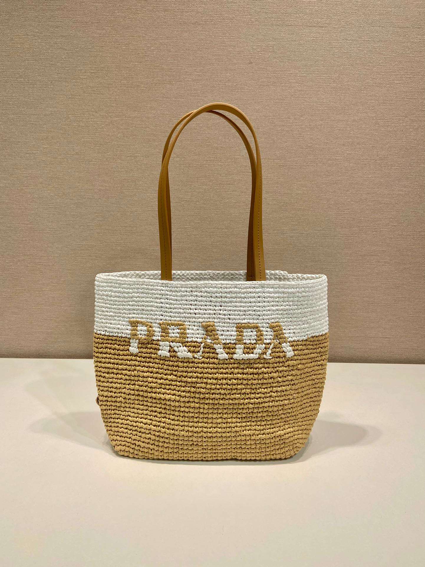 Prada Raffia Tote Bag Beige For Women 9.1in/23m - Image 9