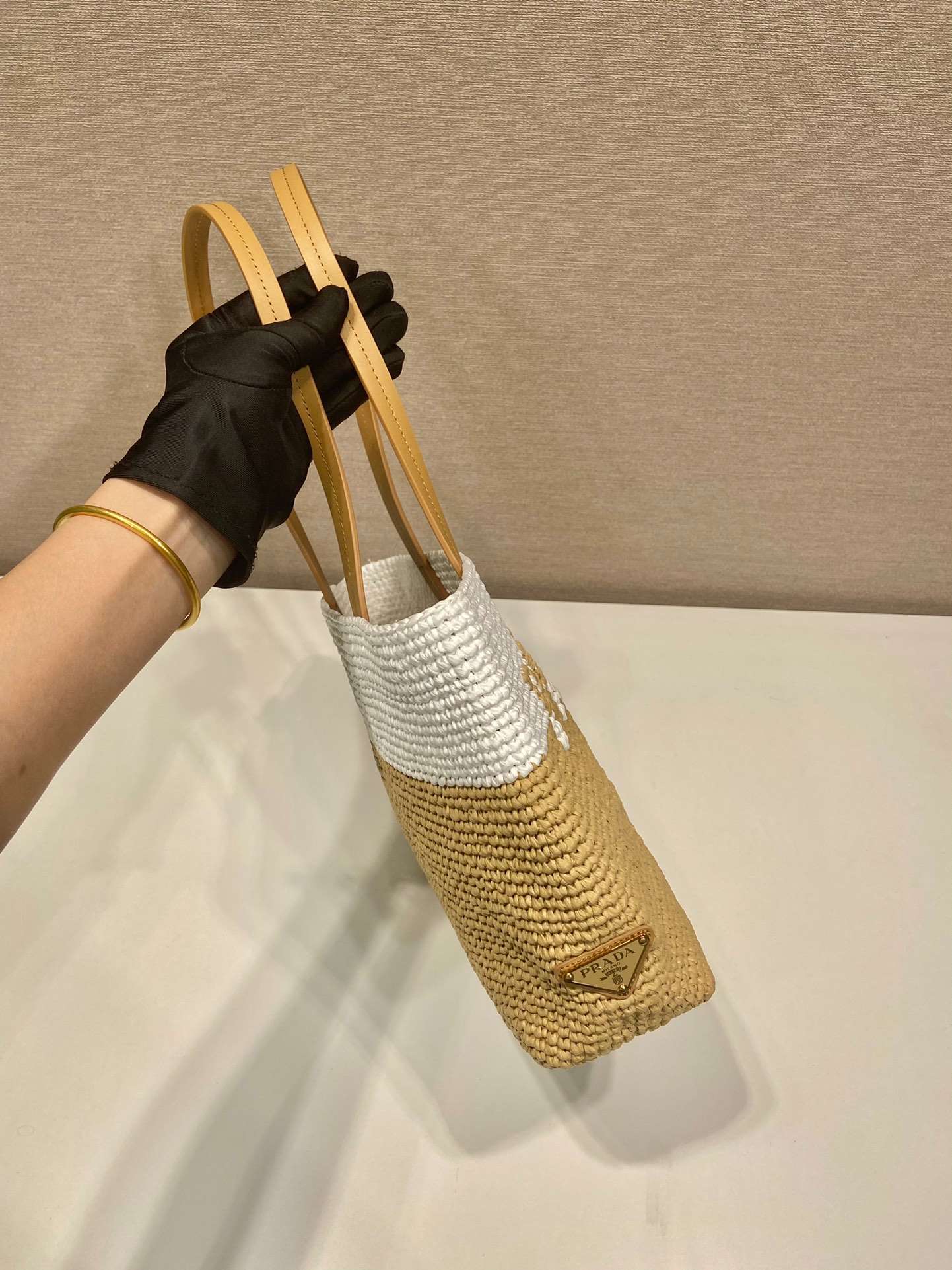 Prada Raffia Tote Bag Beige For Women 9.1in/23m - Image 3