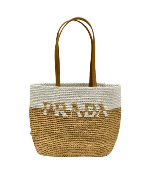 Prada Raffia Tote Bag Beige For Women 9.1in/23m