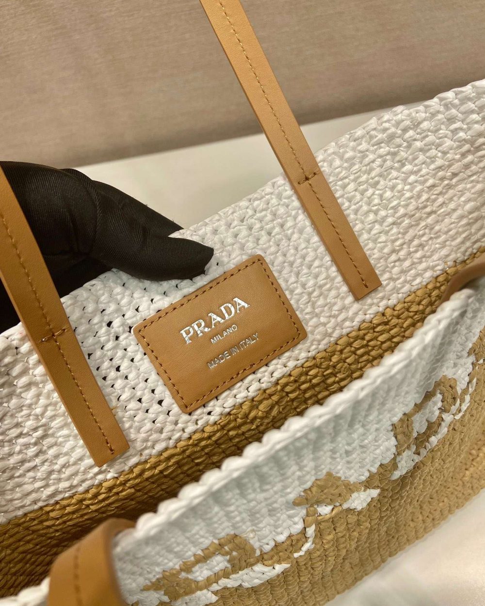 Prada Raffia Tote Bag Beige For Women 9.1in/23m