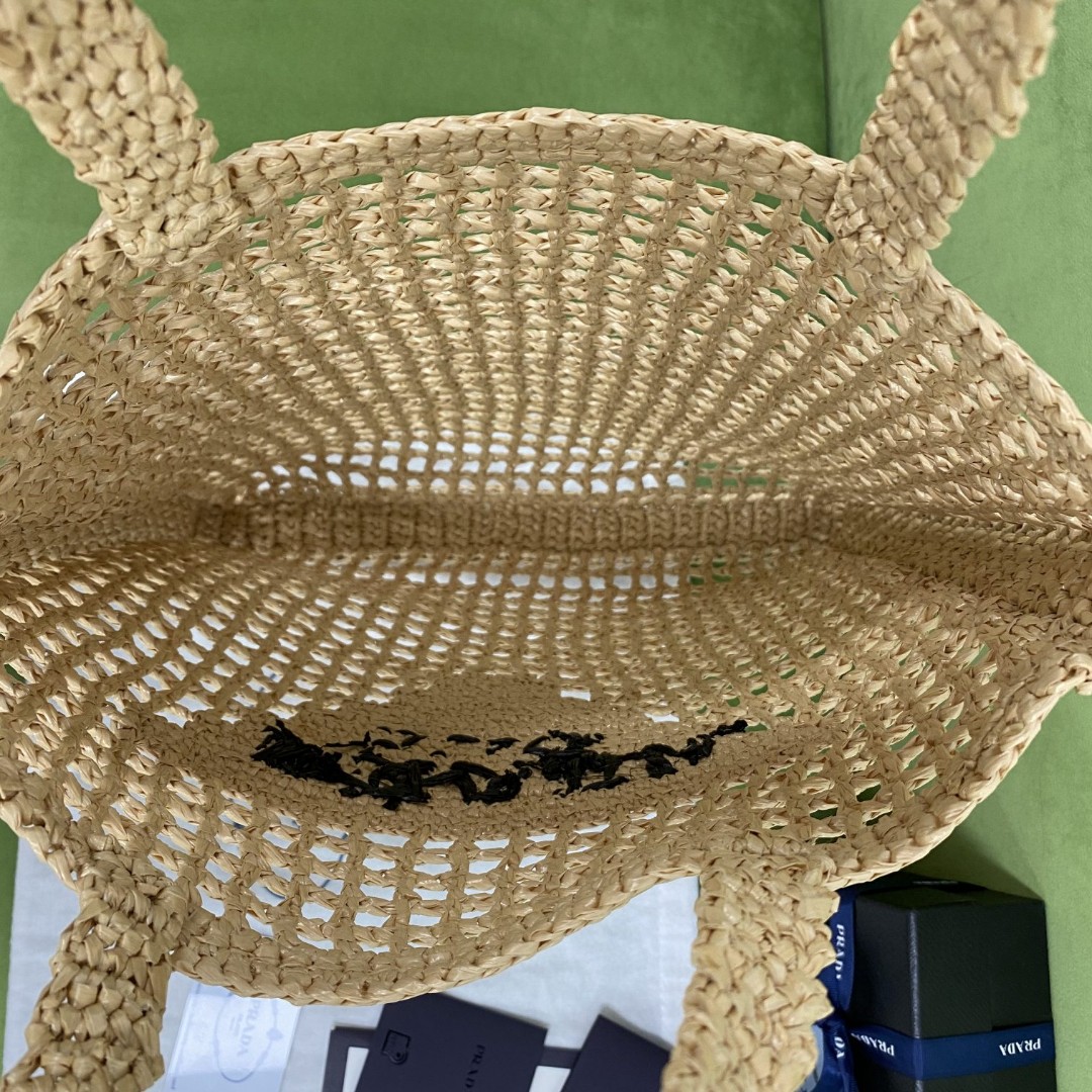 Prada Raffia Tote Bag Beige For Women, Women's Bags 14.9in/38cm - Image 2