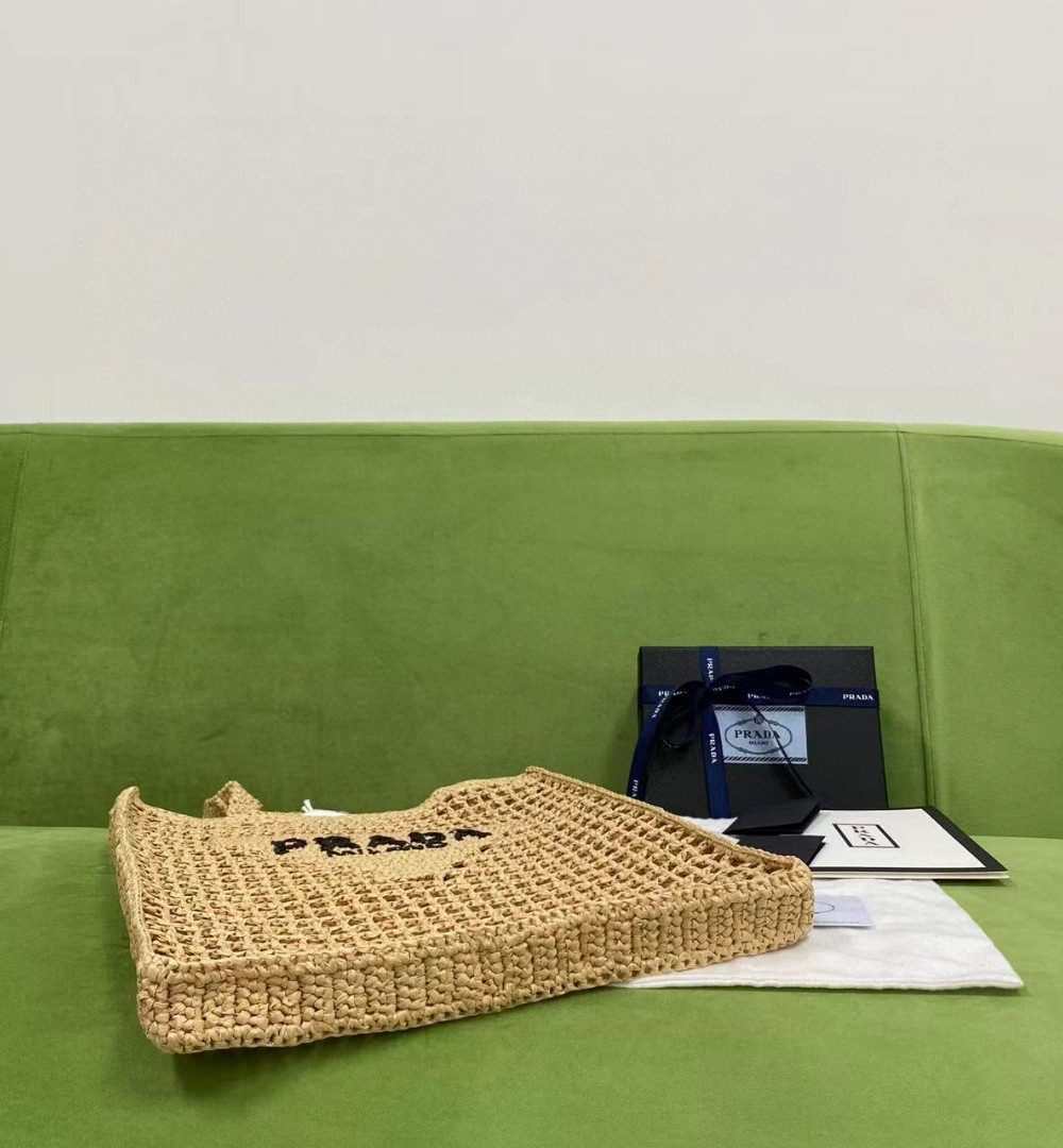 Prada Raffia Tote Bag Beige For Women, Women's Bags 14.9in/38cm