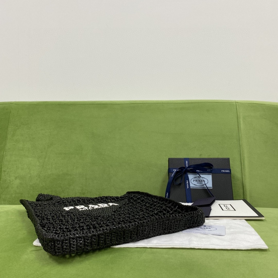 Prada Raffia Tote Bag Black For Women, Women's Bags 14.9in/38cm 1BG393_2A2T_F0002_V_OOO - Image 2