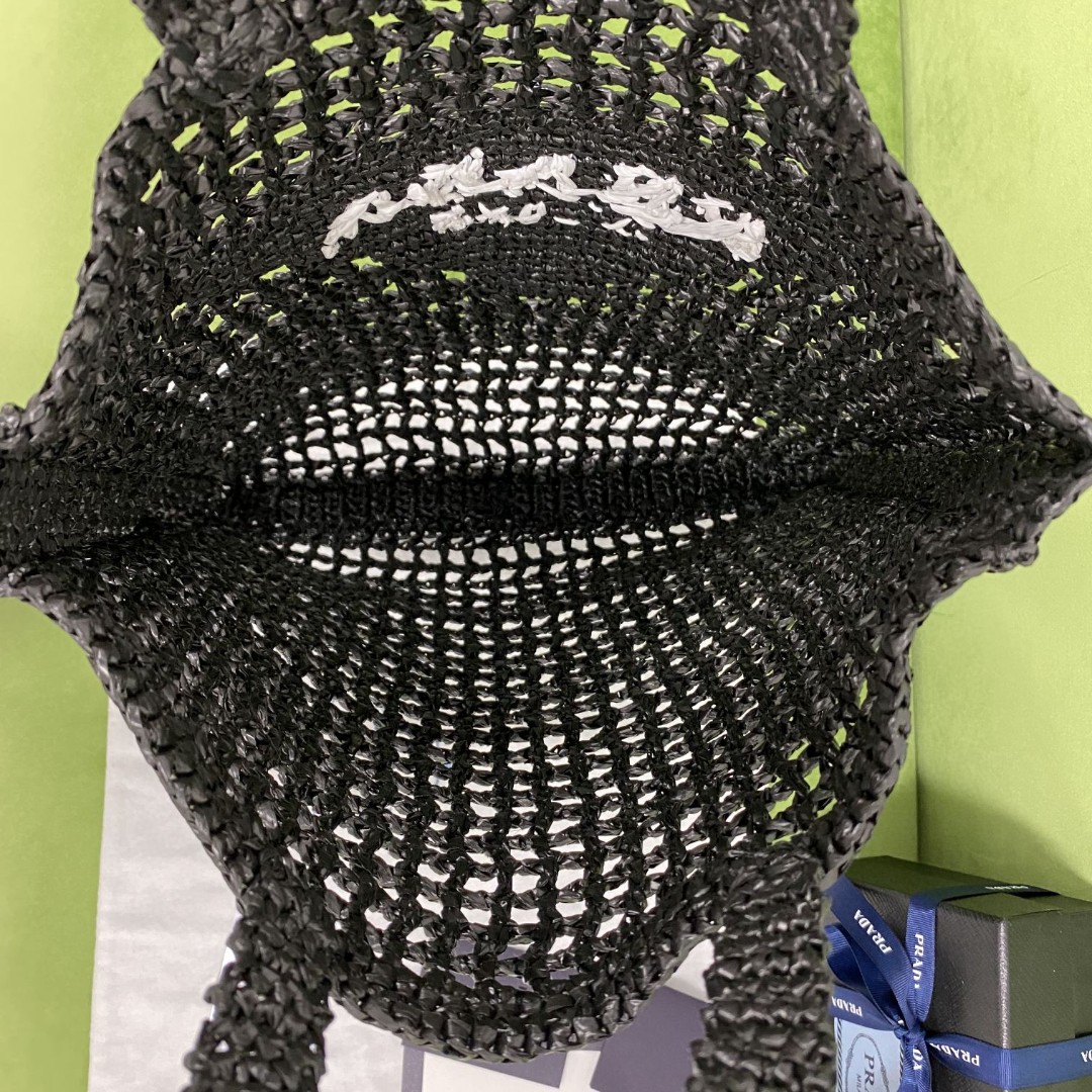 Prada Raffia Tote Bag Black For Women, Women's Bags 14.9in/38cm 1BG393_2A2T_F0002_V_OOO - Image 4