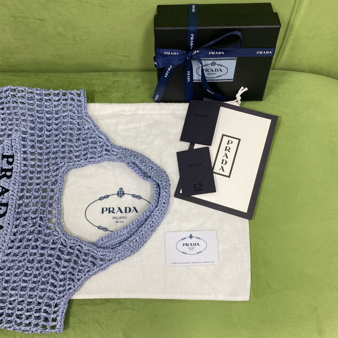 Prada Raffia Tote Bag Light Blue For Women, Women's Bags 20in/51cm 1BG424_2A2T_F0076_V_OOO - Image 6