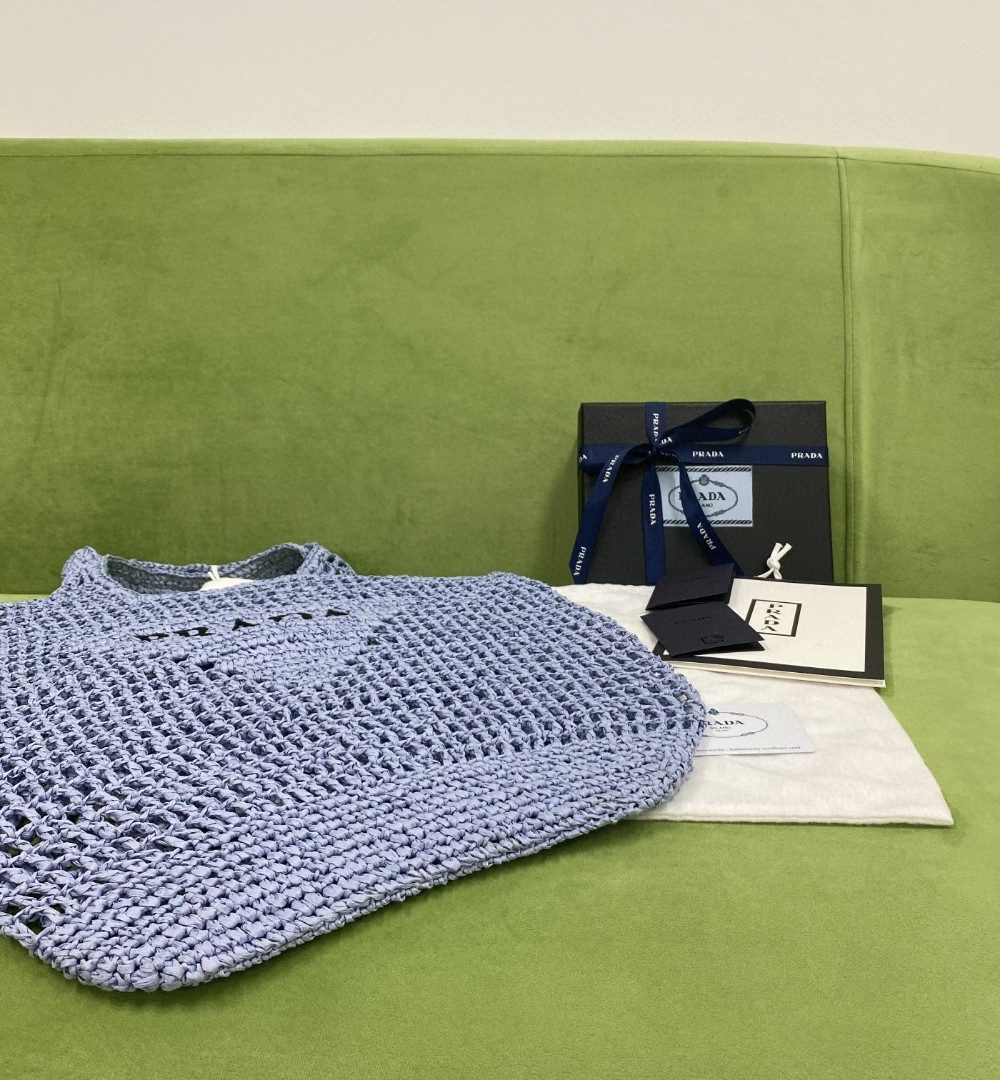 Prada Raffia Tote Bag Light Blue For Women, Women's Bags 20in/51cm 1BG424_2A2T_F0076_V_OOO