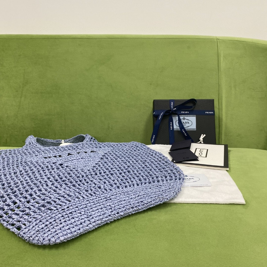 Prada Raffia Tote Bag Light Blue For Women, Women's Bags 20in/51cm 1BG424_2A2T_F0076_V_OOO - Image 2