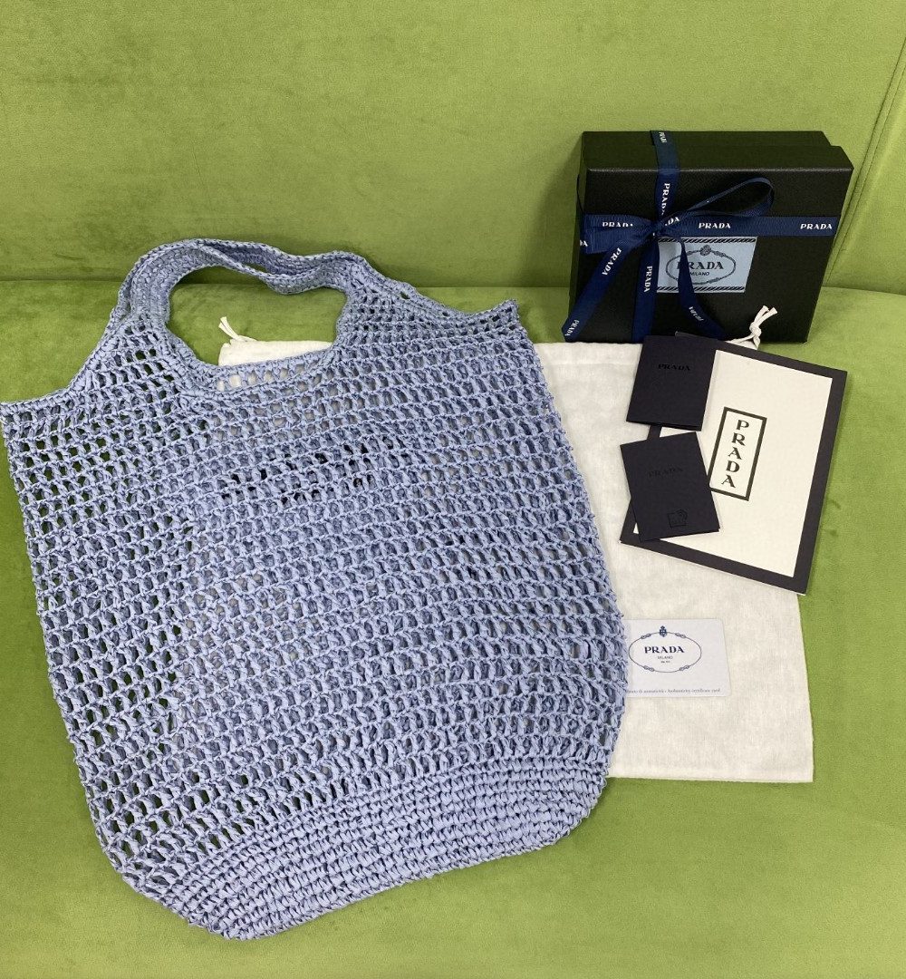 Prada Raffia Tote Bag Light Blue For Women, Women's Bags 20in/51cm 1BG424_2A2T_F0076_V_OOO