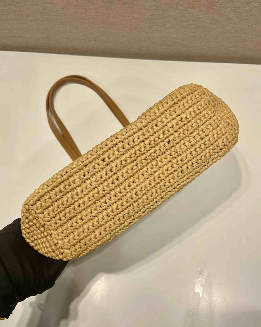 Prada Raffia Tote Bag White And Beige For Women 9.1in/23cm