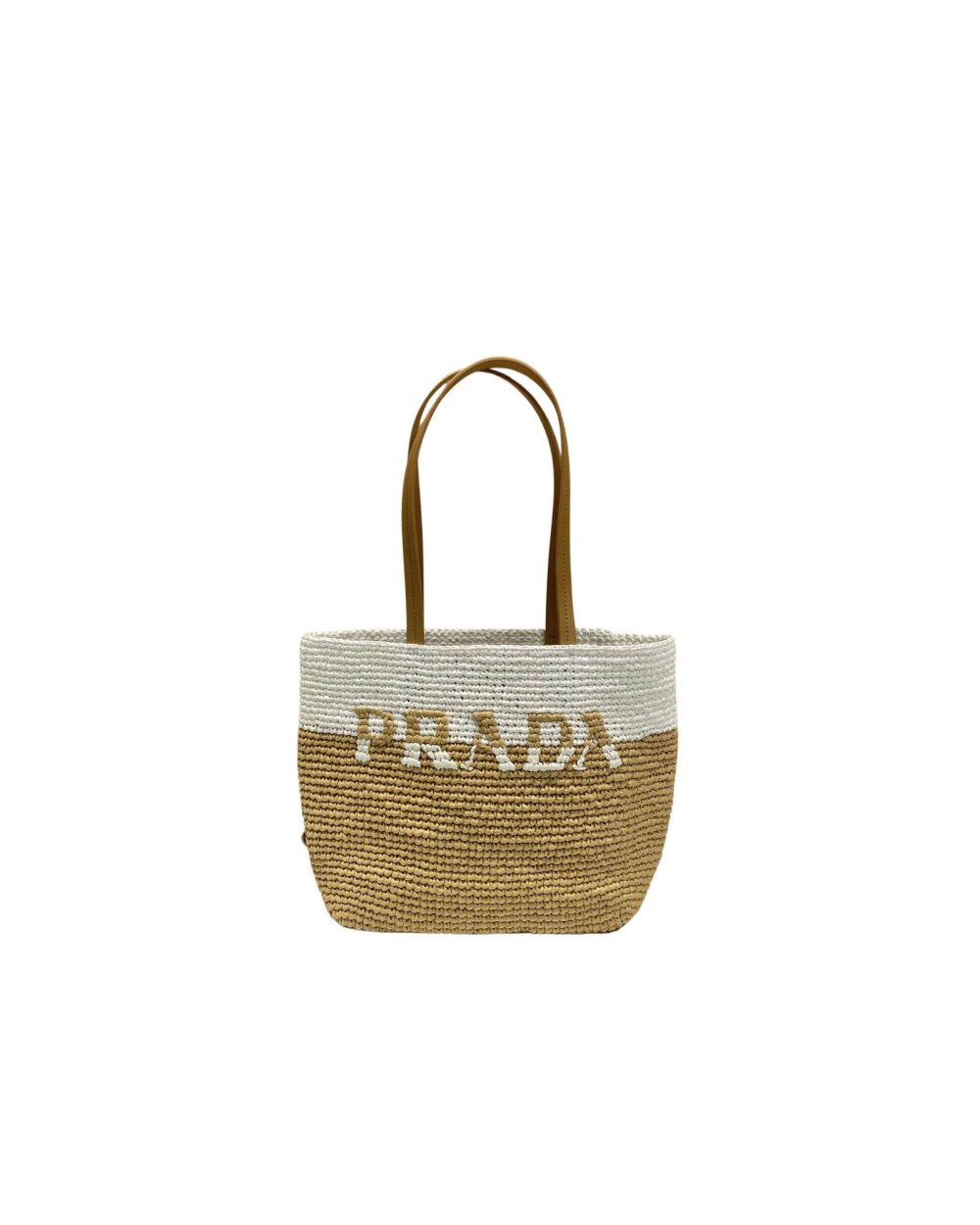 Prada Raffia Tote Bag White And Beige For Women 9.1in/23cm