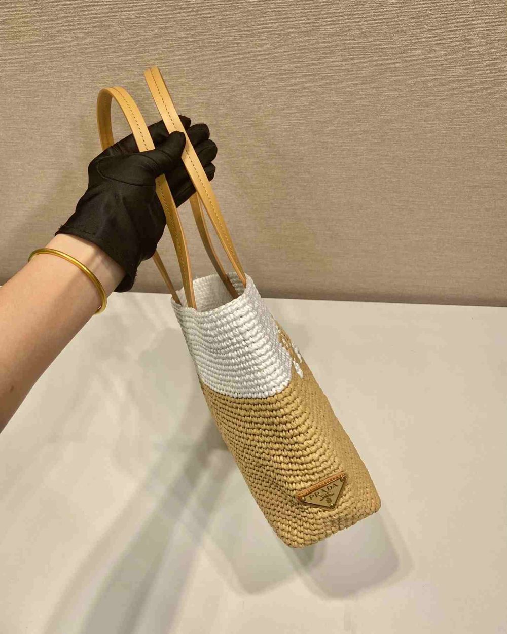 Prada Raffia Tote Bag White And Beige For Women 9.1in/23cm