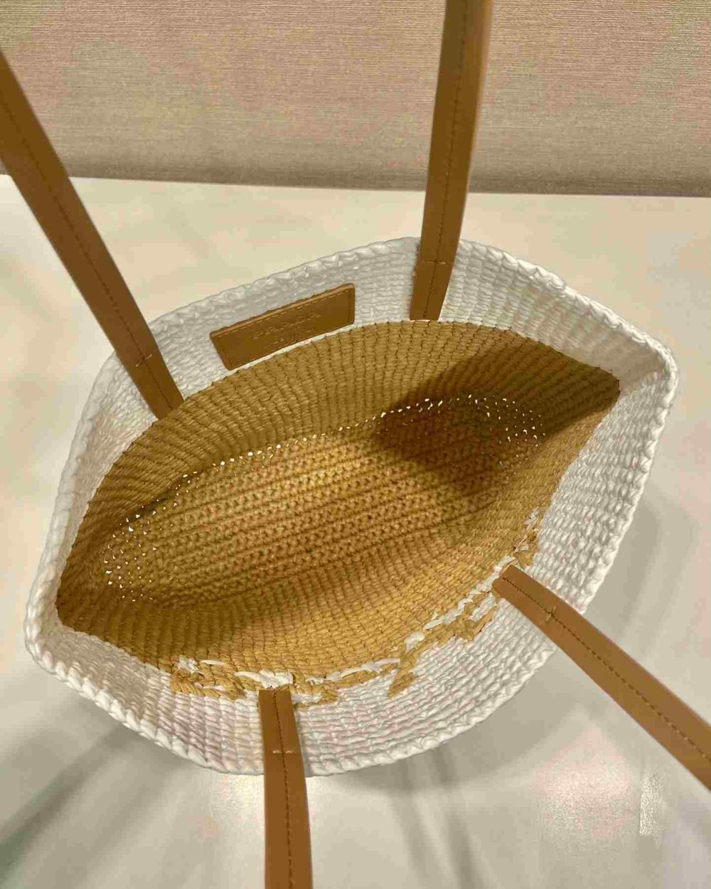 Prada Raffia Tote Bag White And Beige For Women 9.1in/23cm