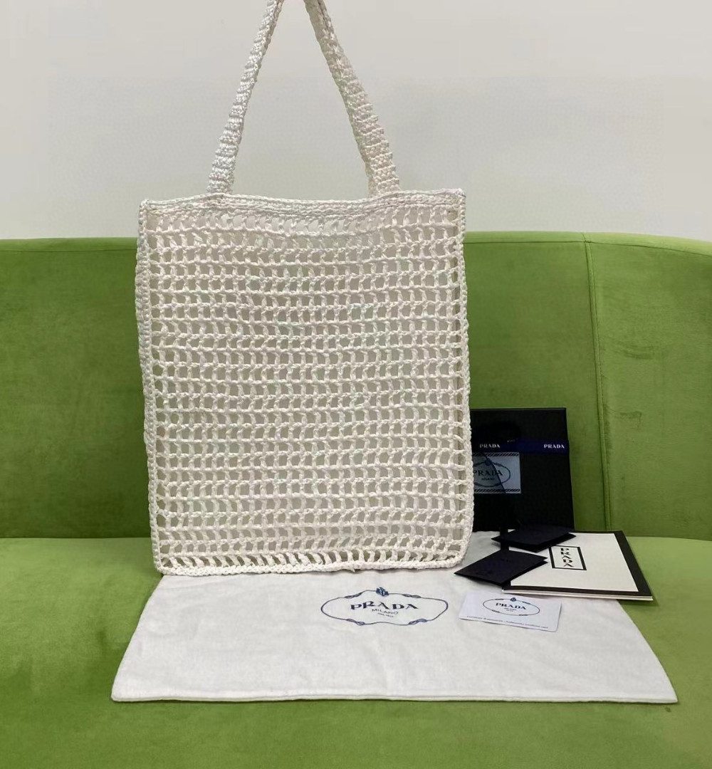 Prada Raffia Tote Bag White For Women, Women's Bags 14.9in/38cm 1BG393_2A2T_F0009_V_OOO