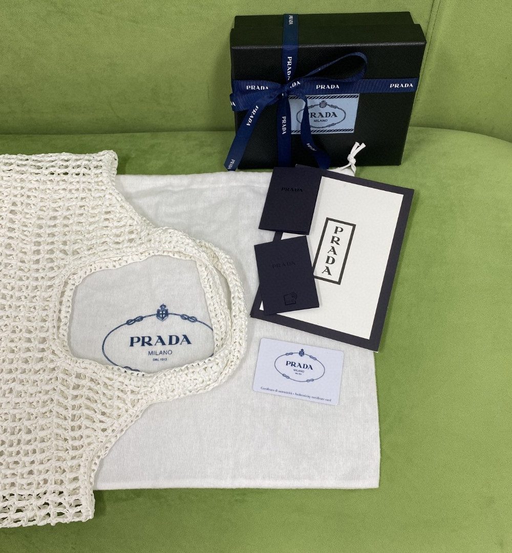 Prada Raffia Tote Bag White For Women, Women's Bags 20in/51cm 1BG424_2A2T_F0009_V_OOO