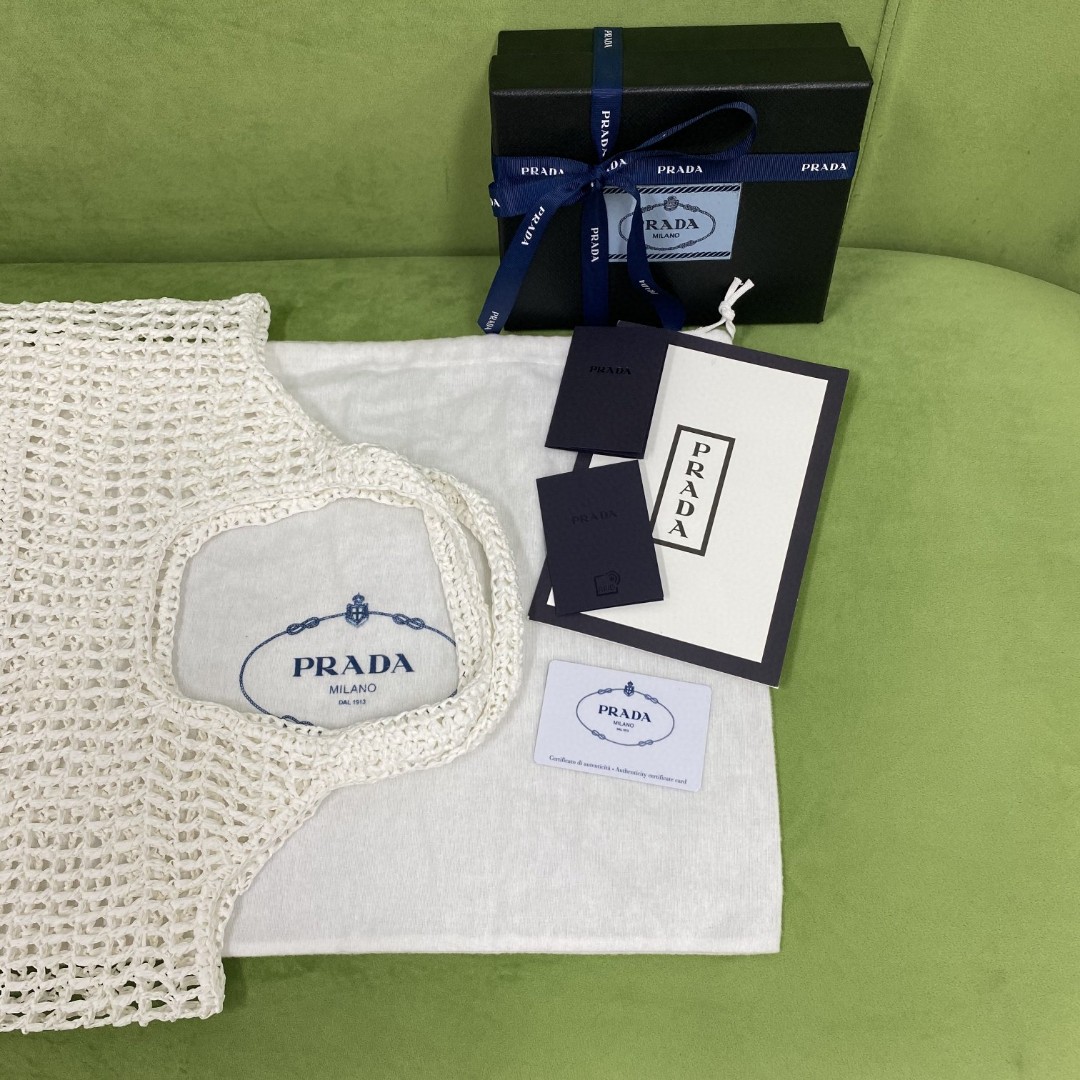 Prada Raffia Tote Bag White For Women, Women's Bags 20in/51cm 1BG424_2A2T_F0009_V_OOO - Image 5