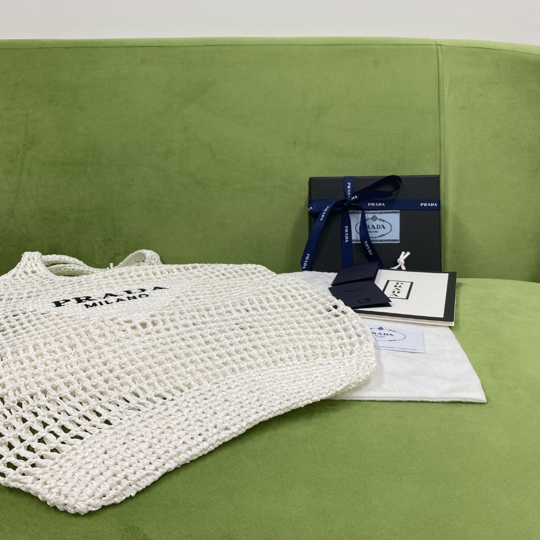 Prada Raffia Tote Bag White For Women, Women's Bags 20in/51cm 1BG424_2A2T_F0009_V_OOO - Image 2