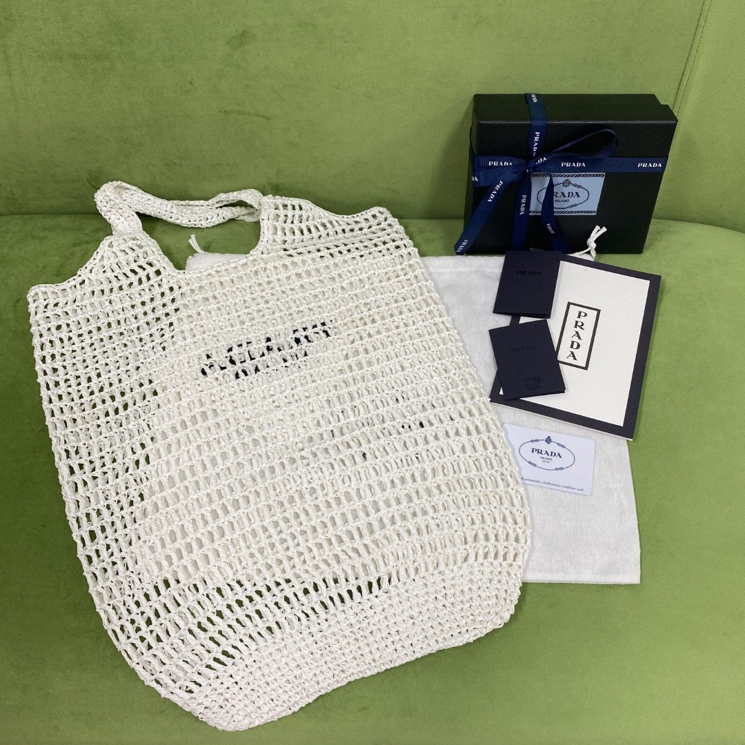 Prada Raffia Tote Bag White For Women, Women's Bags 20in/51cm 1BG424_2A2T_F0009_V_OOO - Image 3