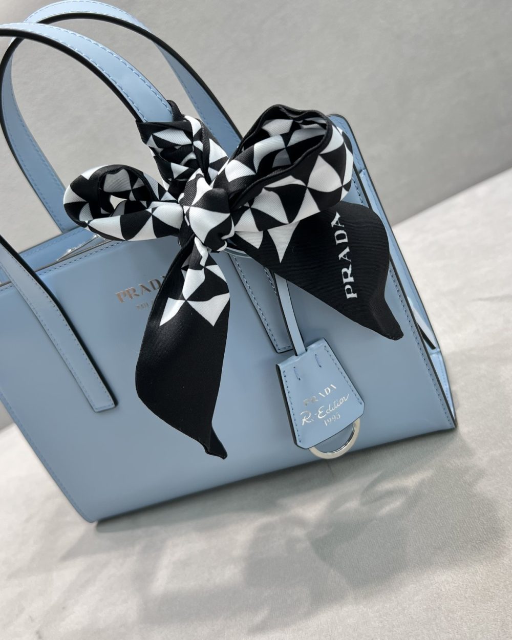 Prada Re-Edition 1995 Brushed Mini Handbag Blue For Women, Women's Bags 8.6in/22cm