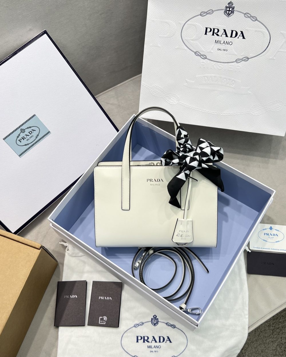 Prada Re-Edition 1995 Brushed Mini Handbag White For Women, Women's Bags 8.6in/22cm