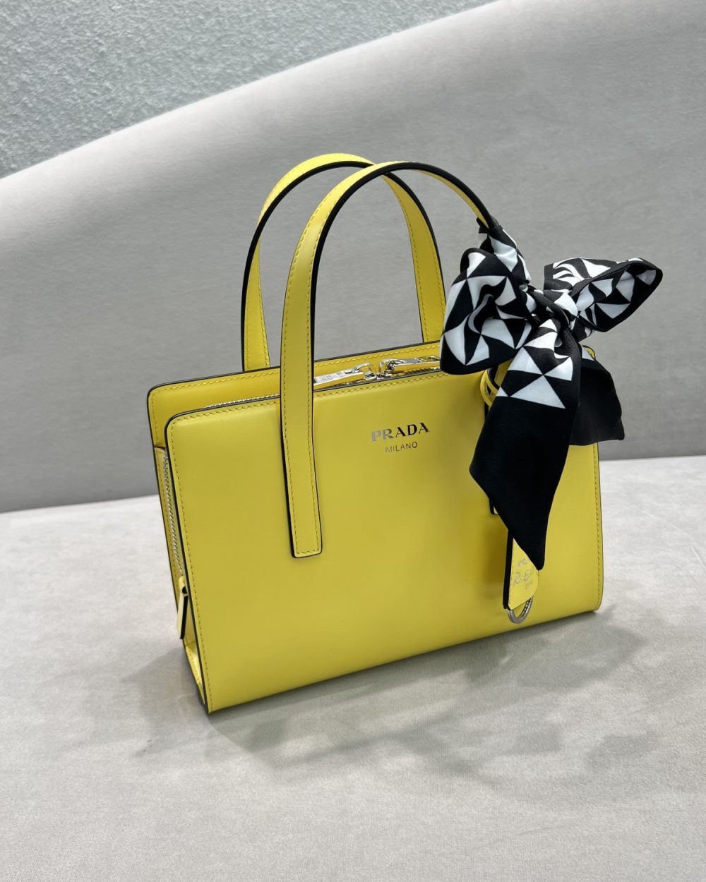 Prada Re-Edition 1995 Brushed Mini Handbag Yellow For Women, Women's Bags 8.6in/22cm