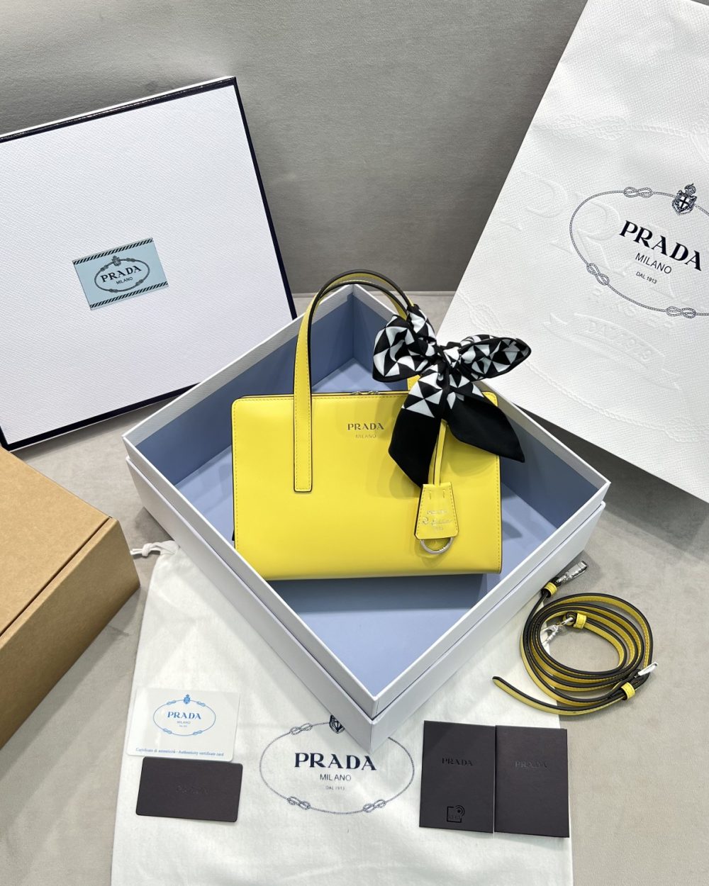 Prada Re-Edition 1995 Brushed Mini Handbag Yellow For Women, Women's Bags 8.6in/22cm