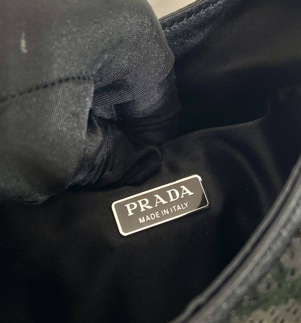 Prada Re-Edition 2000 Sequined Re-Nylon Mini-Bag Black For Women, Women's Bags 8.6in/22cm 1NE515_2D0Y_F0967