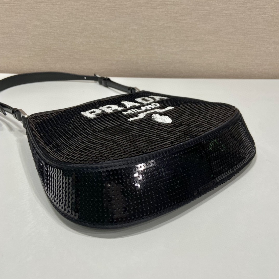 Prada Re-Edition 2000 Sequined Re-Nylon Mini-Bag Black For Women, Women's Bags 8.6in/22cm 1NE515_2D0Y_F0967 - Image 2