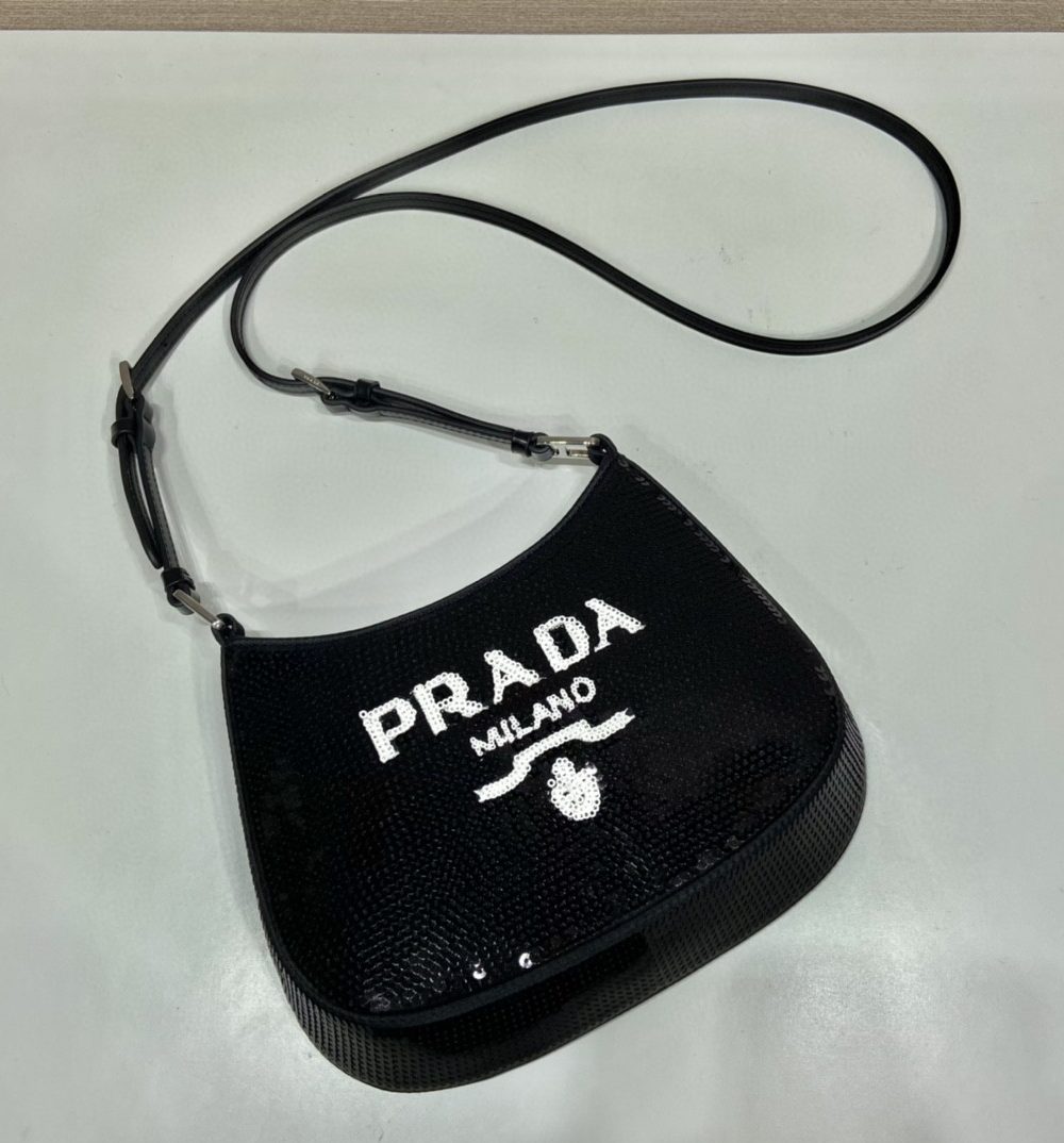 Prada Re-Edition 2000 Sequined Re-Nylon Mini-Bag Black For Women, Women's Bags 8.6in/22cm 1NE515_2D0Y_F0967