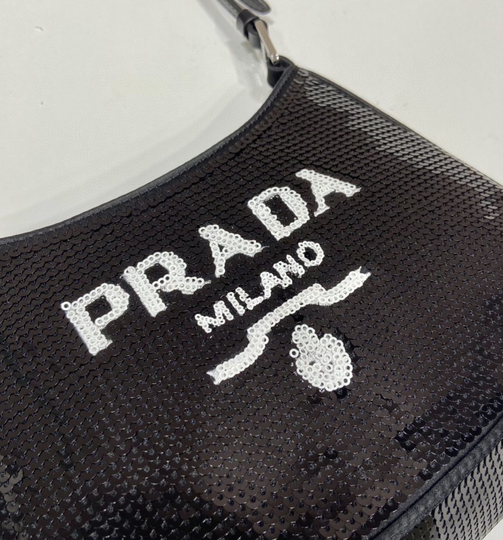 Prada Re-Edition 2000 Sequined Re-Nylon Mini-Bag Black For Women, Women's Bags 8.6in/22cm 1NE515_2D0Y_F0967